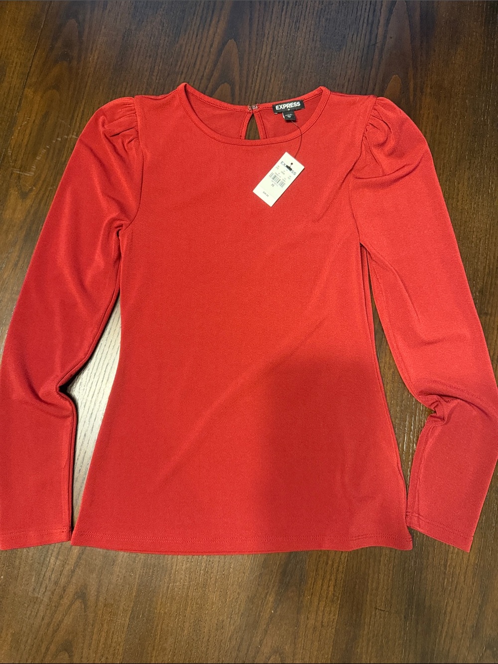 Express Burgundy Long-Sleeve Puff Shoulder Top